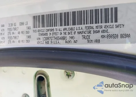 2017 Ram 1500 Slt 4X4 6'4 Box из США, поврежденный, VIN 1C6RR7GT7HS540801